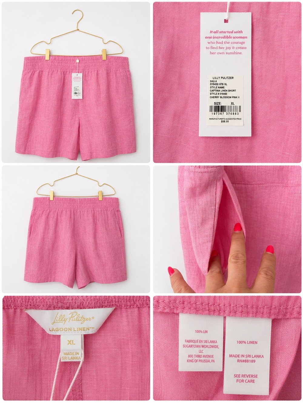 NWT Lilly Pulitzer Captina Linen Shorts – Cherry Blossom Pink | XL